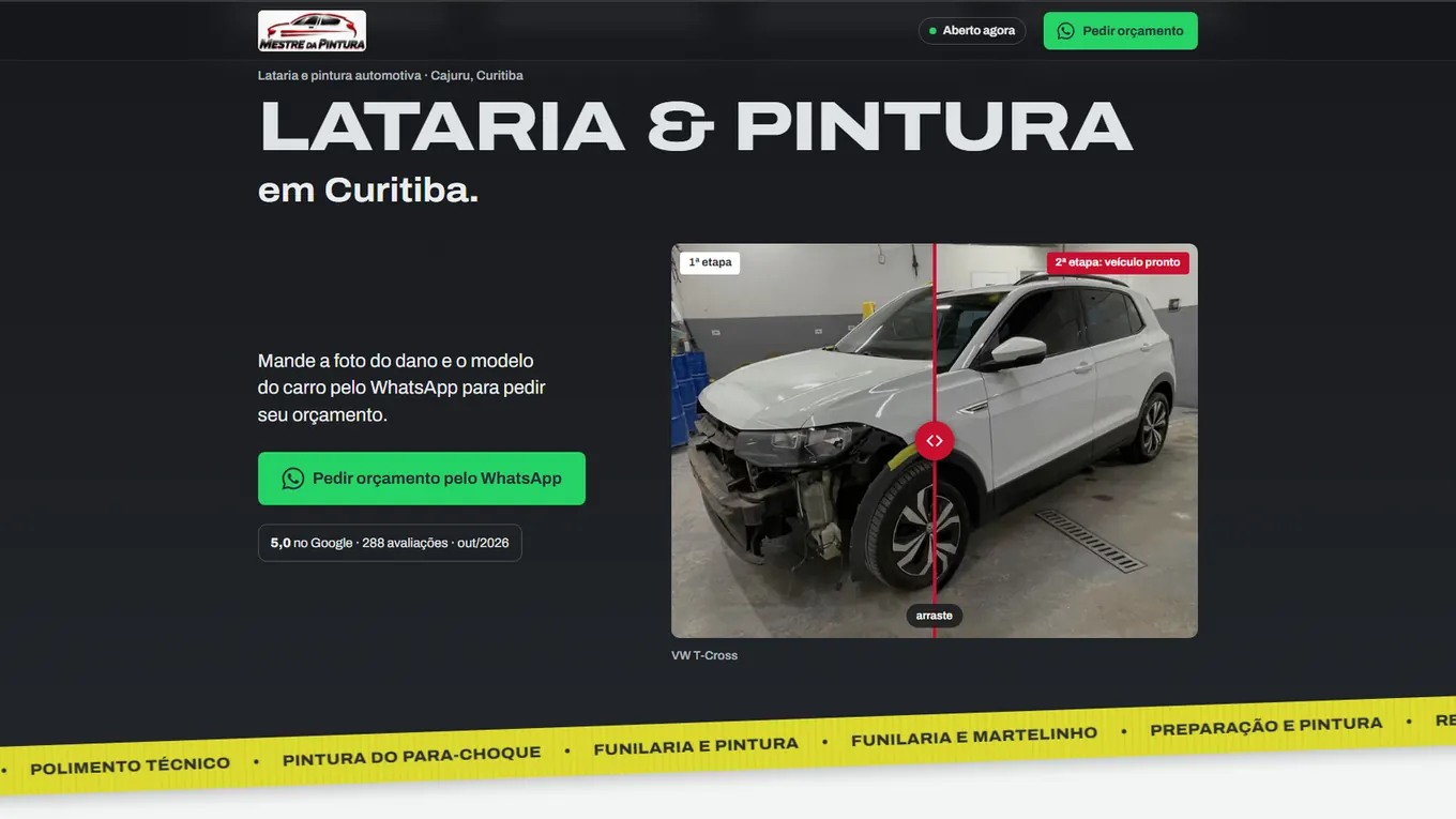 Primeira tela do site da Mestre da Pintura